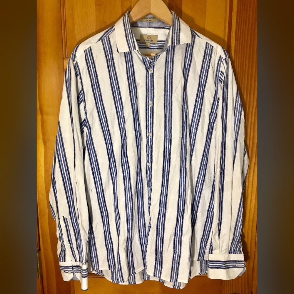 DESIGNER Karma Blu White Blue Stripe Button Shirt